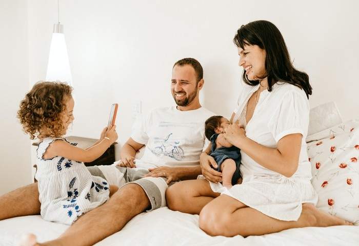 Canadian family laughing together